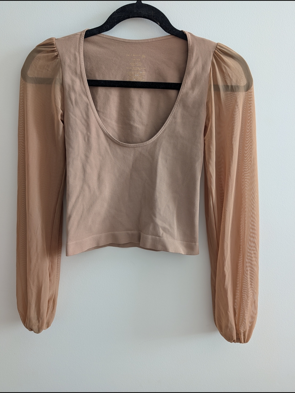 Free People Intimately Sheer Puff-Sleeve Scoop Neck Top